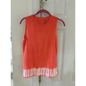 Athleta GIRL Coral Pink White Tie Dye Sleeveless Crew Tank